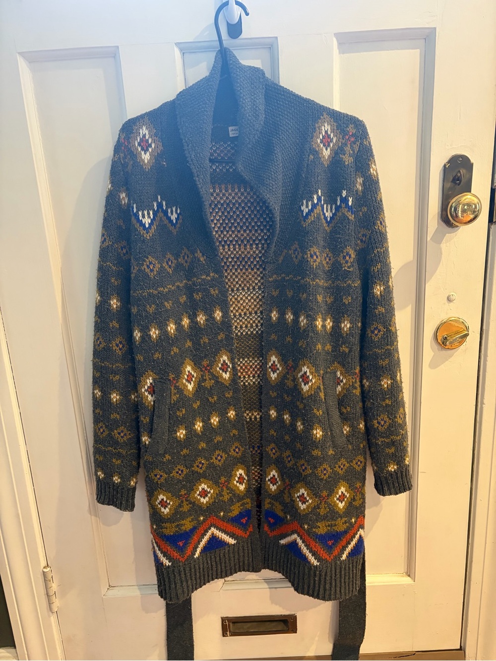 Jackson Rowe Dark Gray Fair Isle Knit Cardigan with Multicolor Accents